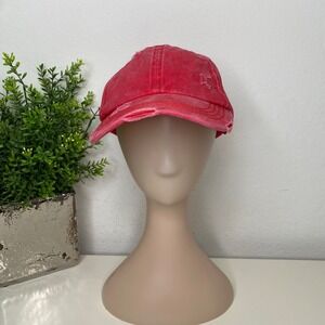 CC Exclusives Red Distressed Criss Cross Ponycap Baseball Hat Casual Athleisure